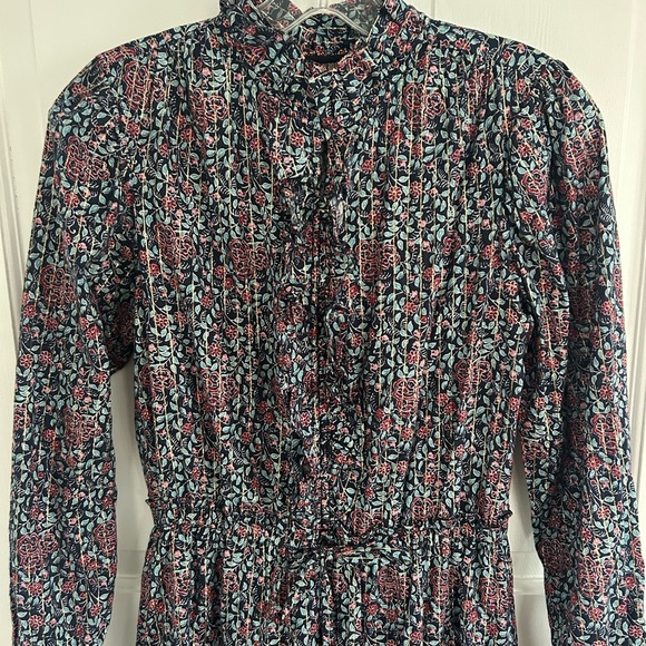 La Vie Rebecca Taylor Lilou Long Sleeve Ruffle Dress In Midnight Navy - Picture 4 of 7